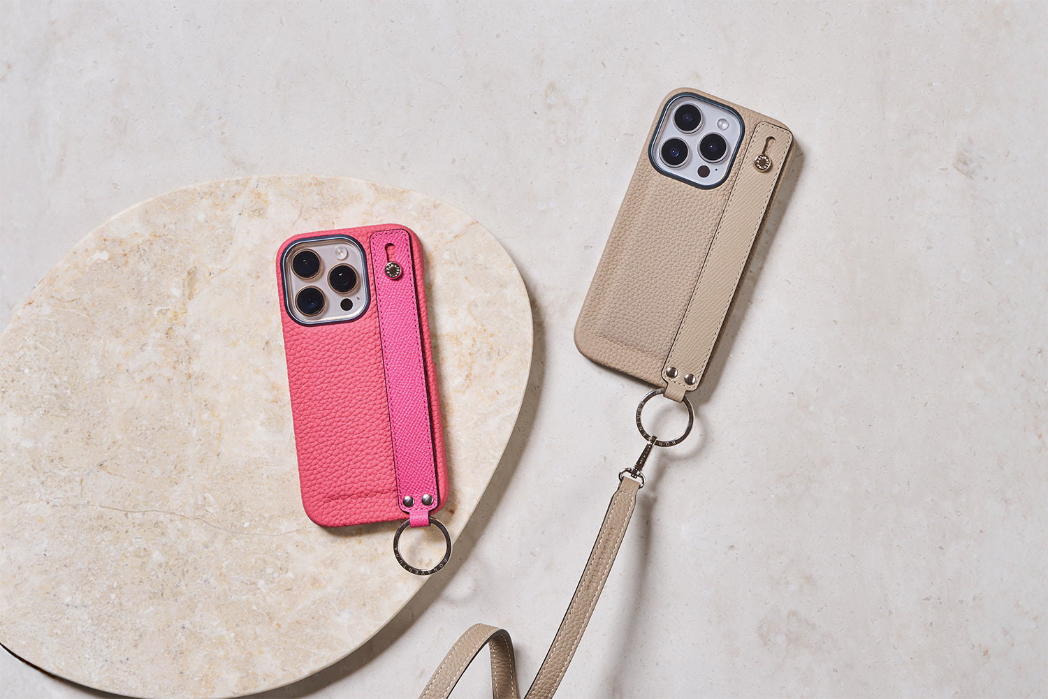 【Pick Up】夏のカラーレザーアイテム ピンク グレージュ iPhoneケース