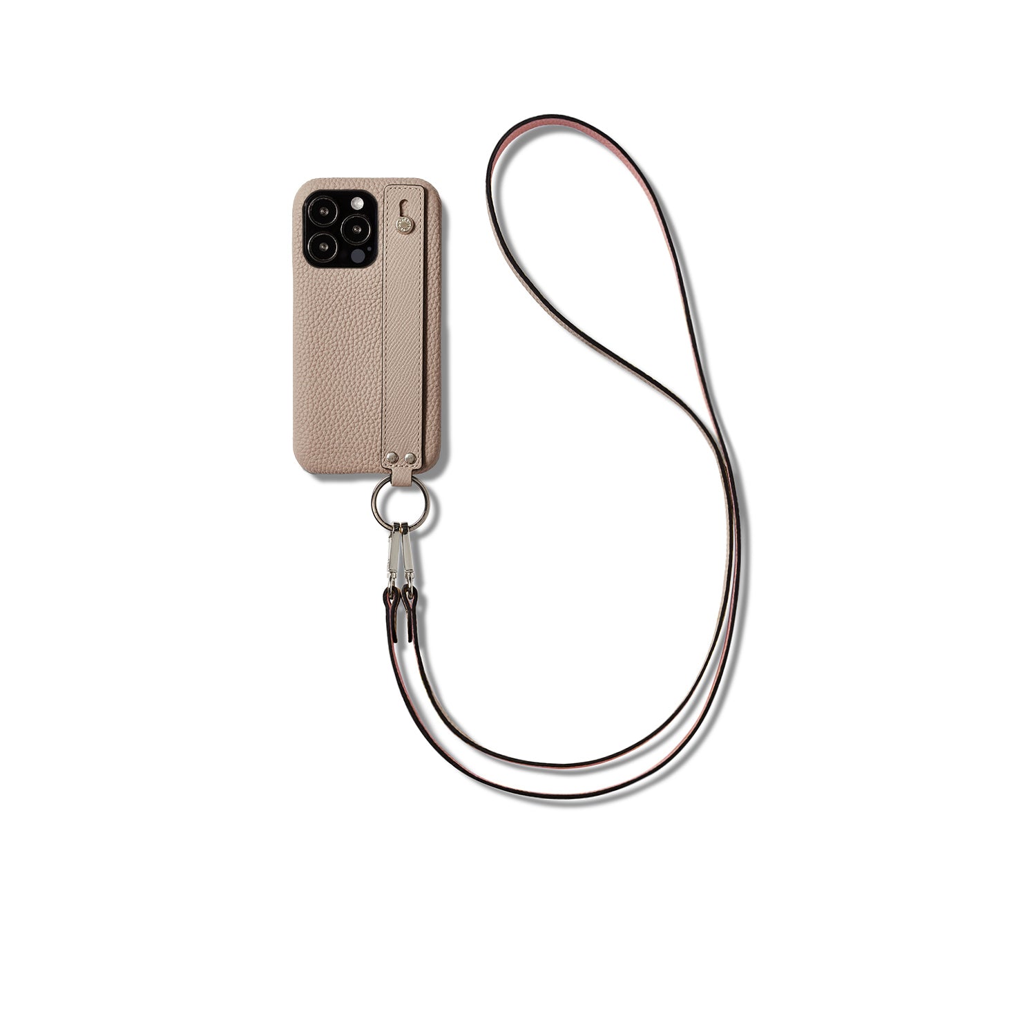 (iPhone 13 Pro) Back cover case with handle, shrink leather with strap