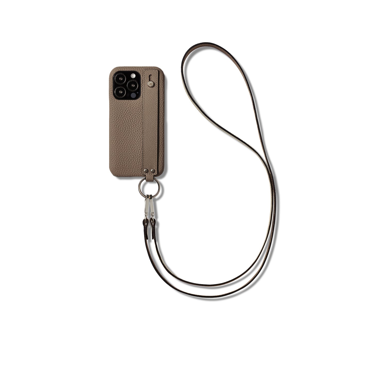 (iPhone 13 Pro) Back cover case with handle, shrink leather with strap