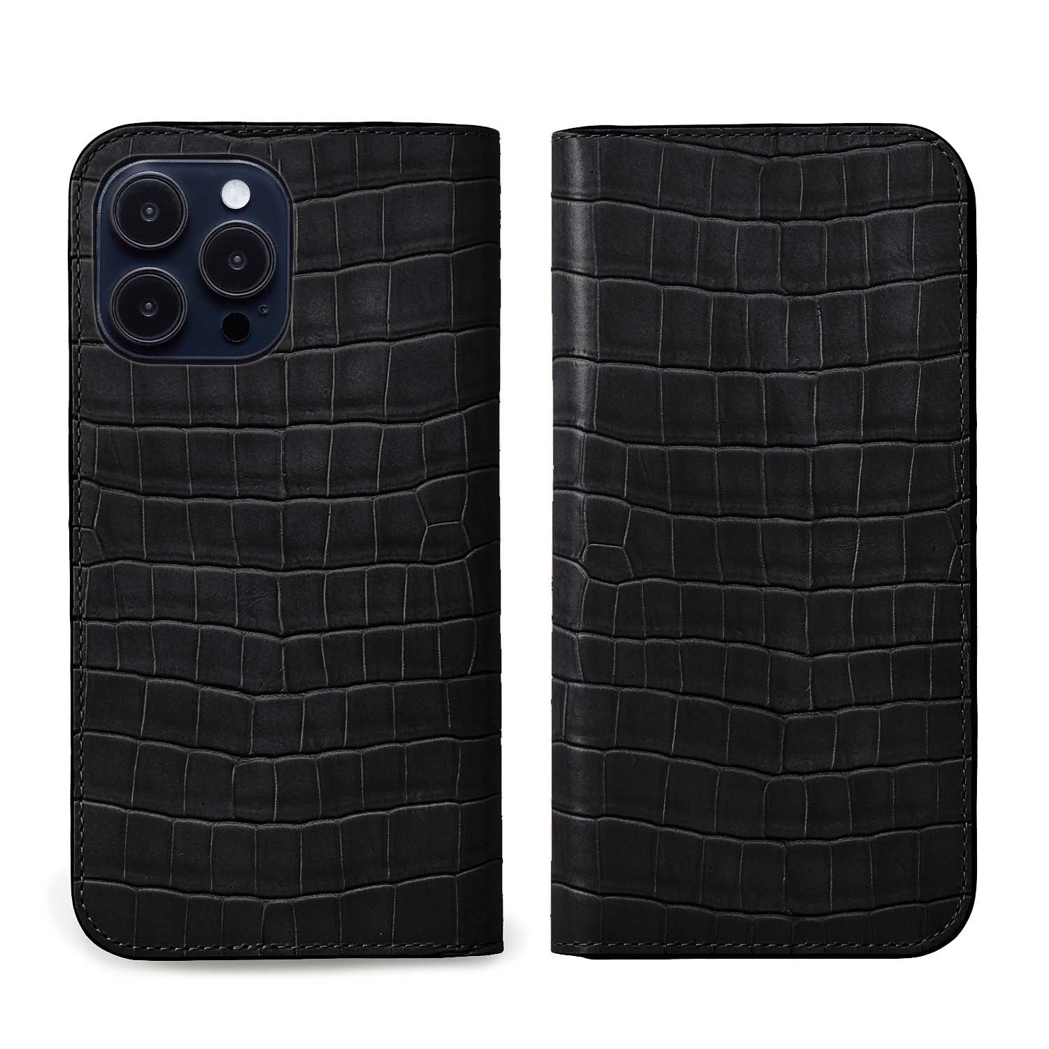 (iPhone 15 Pro) Diary Case Embossed Croco Leather