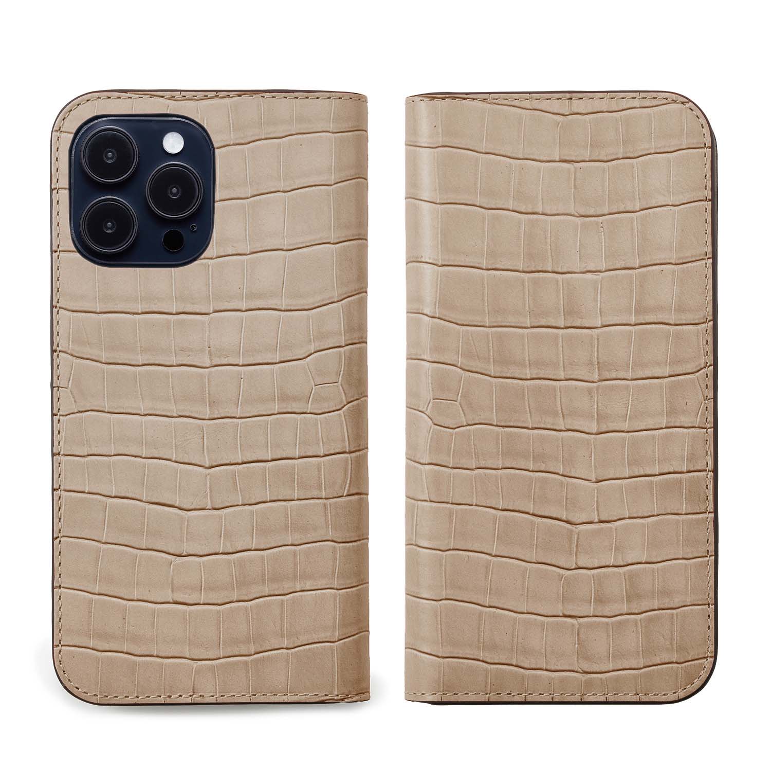 (iPhone 15 Pro) Diary Case Embossed Croco Leather