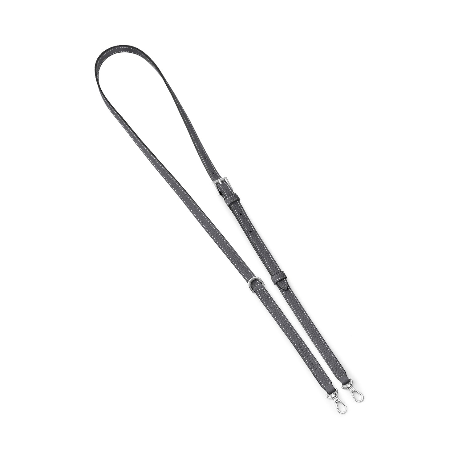 Dリング付き アジャスタブル ショルダー ストラップ シュリンクレザー (シルバー)