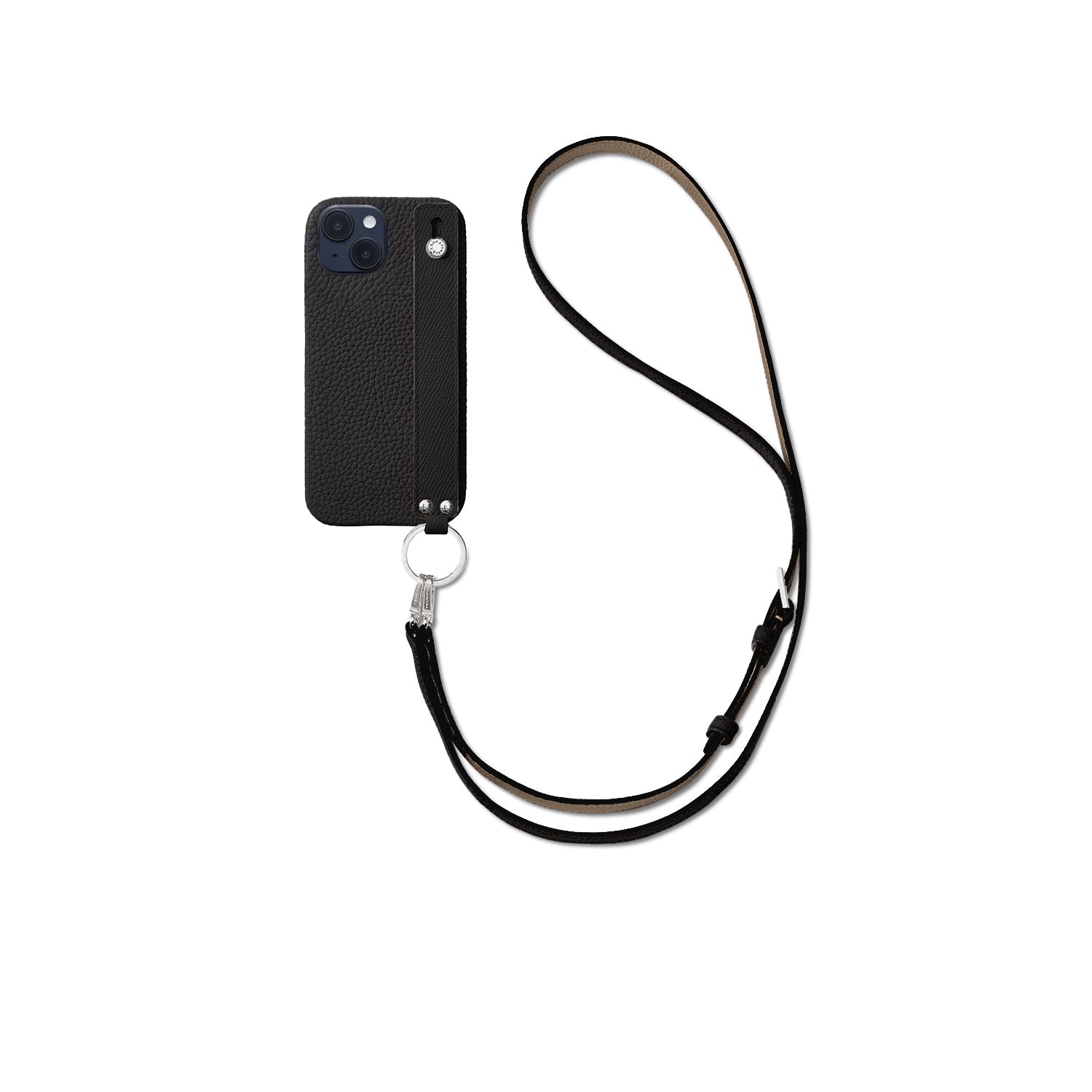 (iPhone 14) ハンドル付き バックカバーケース ストラップ付き シュリンクレザー