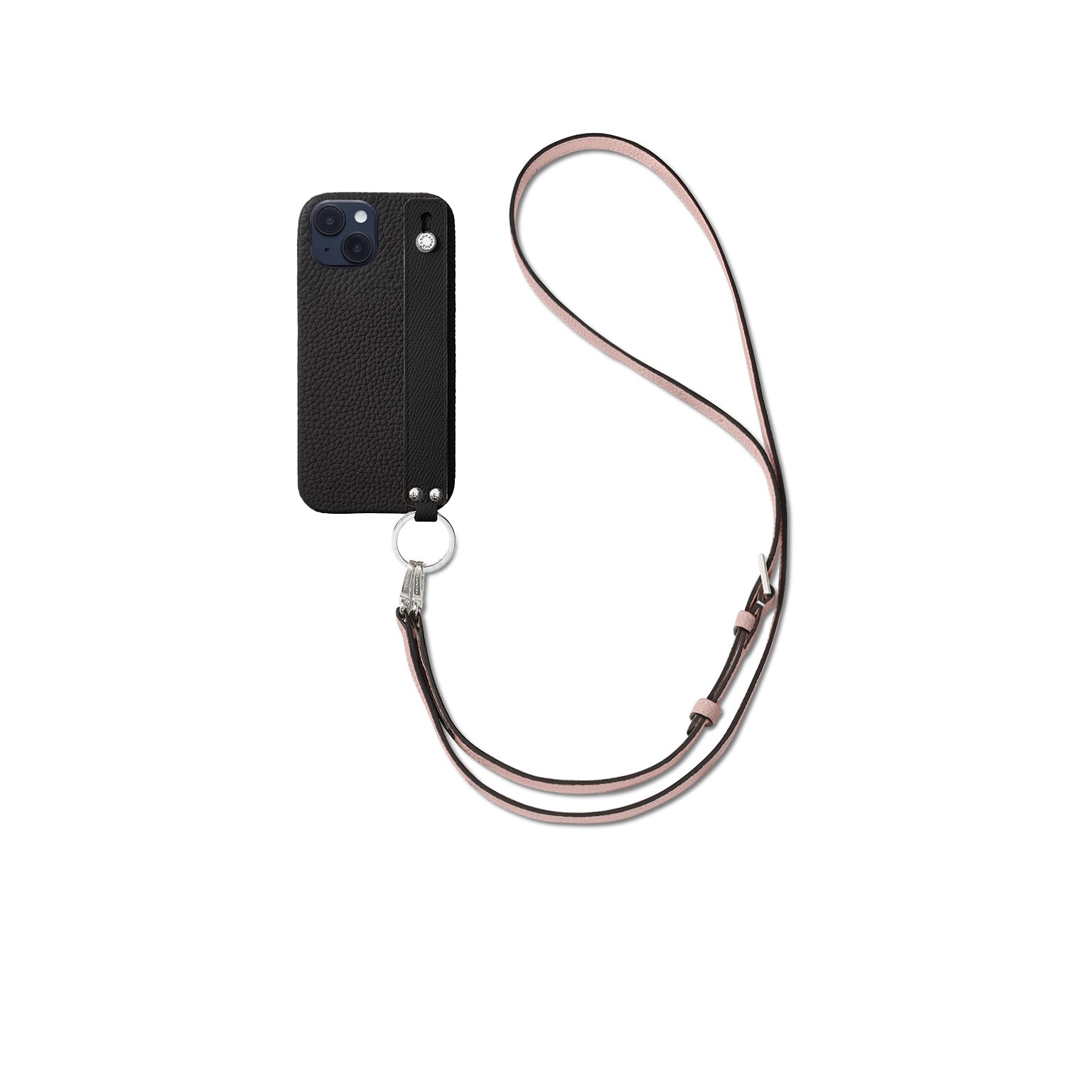 (iPhone 14) ハンドル付き バックカバーケース ストラップ付き シュリンクレザー