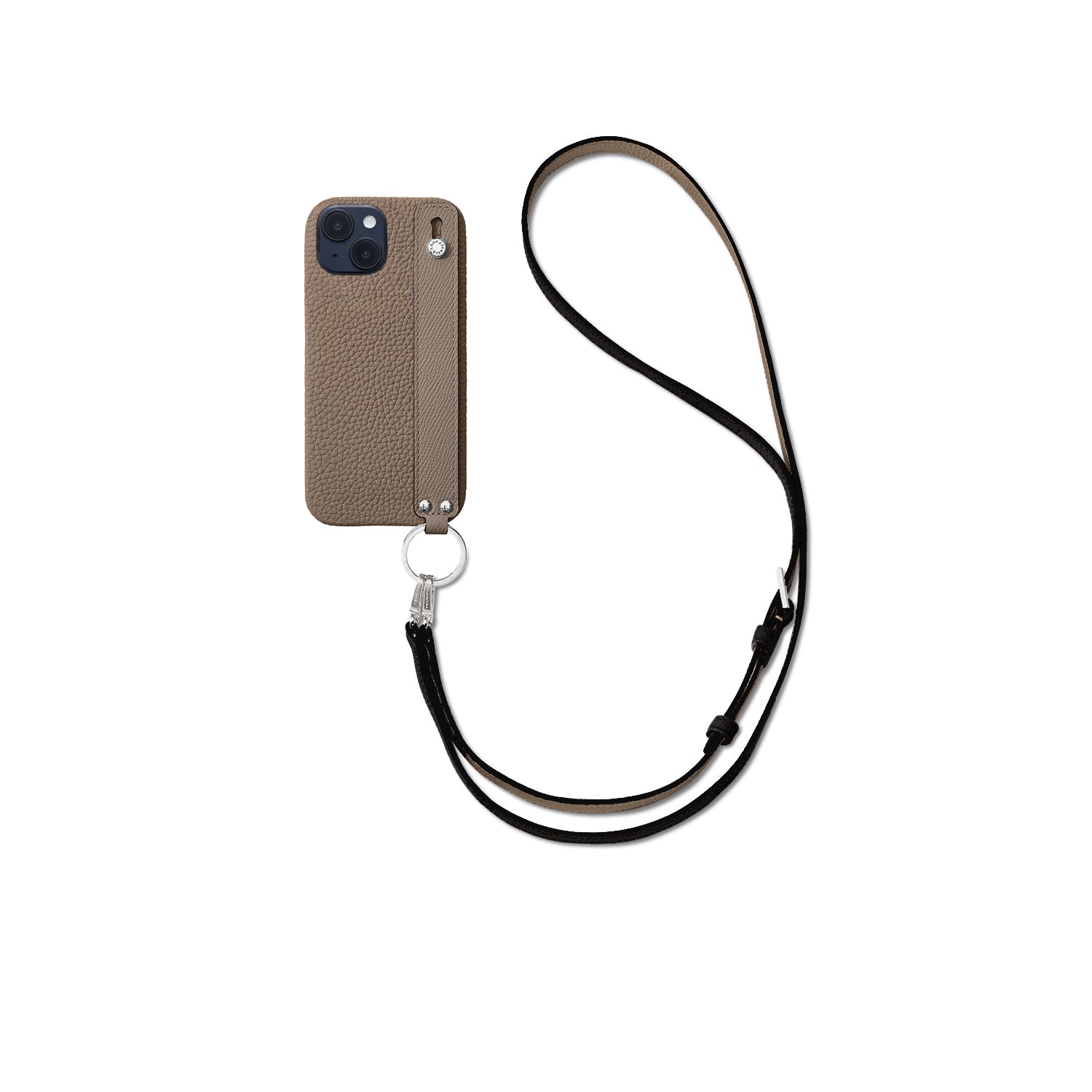 (iPhone 14) ハンドル付き バックカバーケース ストラップ付き シュリンクレザー