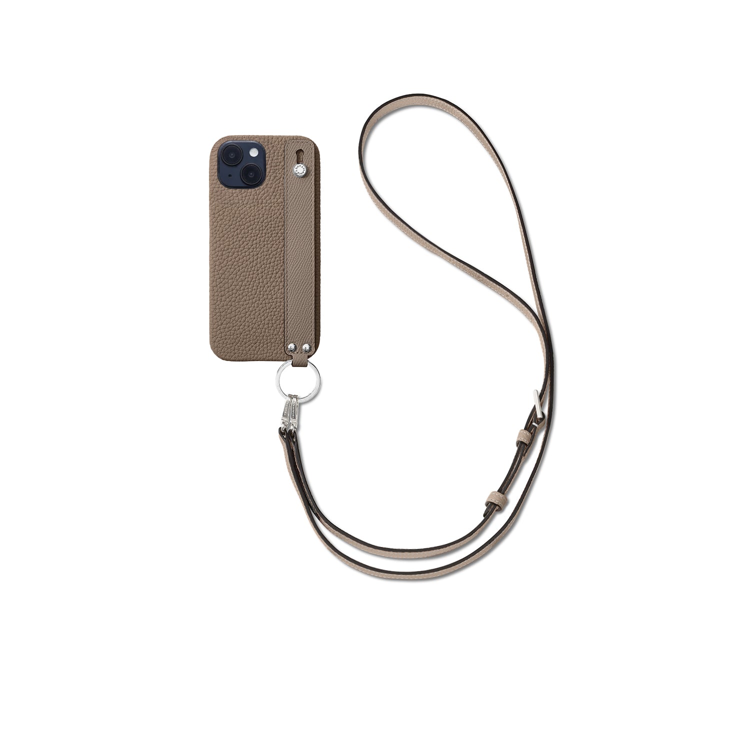 (iPhone 14) ハンドル付き バックカバーケース ストラップ付き シュリンクレザー