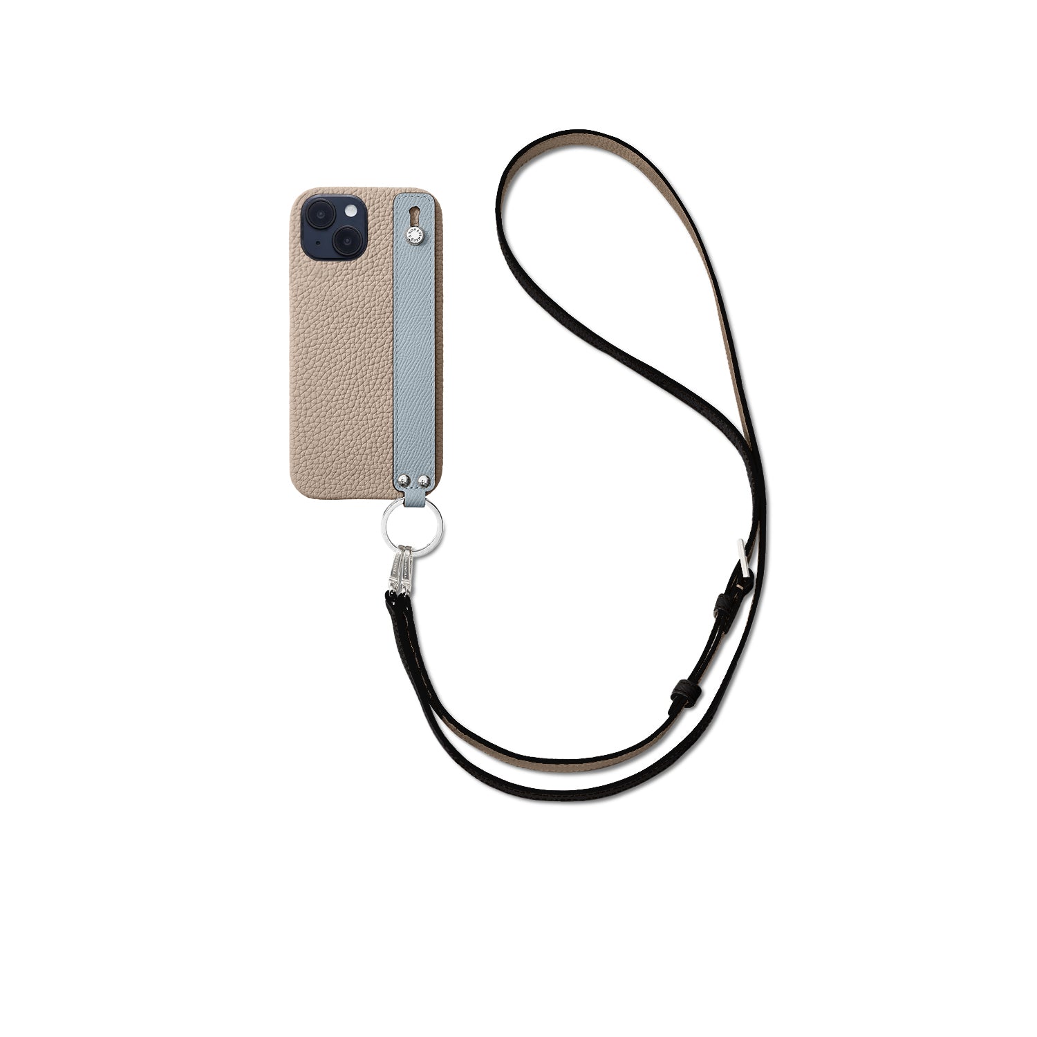 (iPhone 14) ハンドル付き バックカバーケース ストラップ付き シュリンクレザー