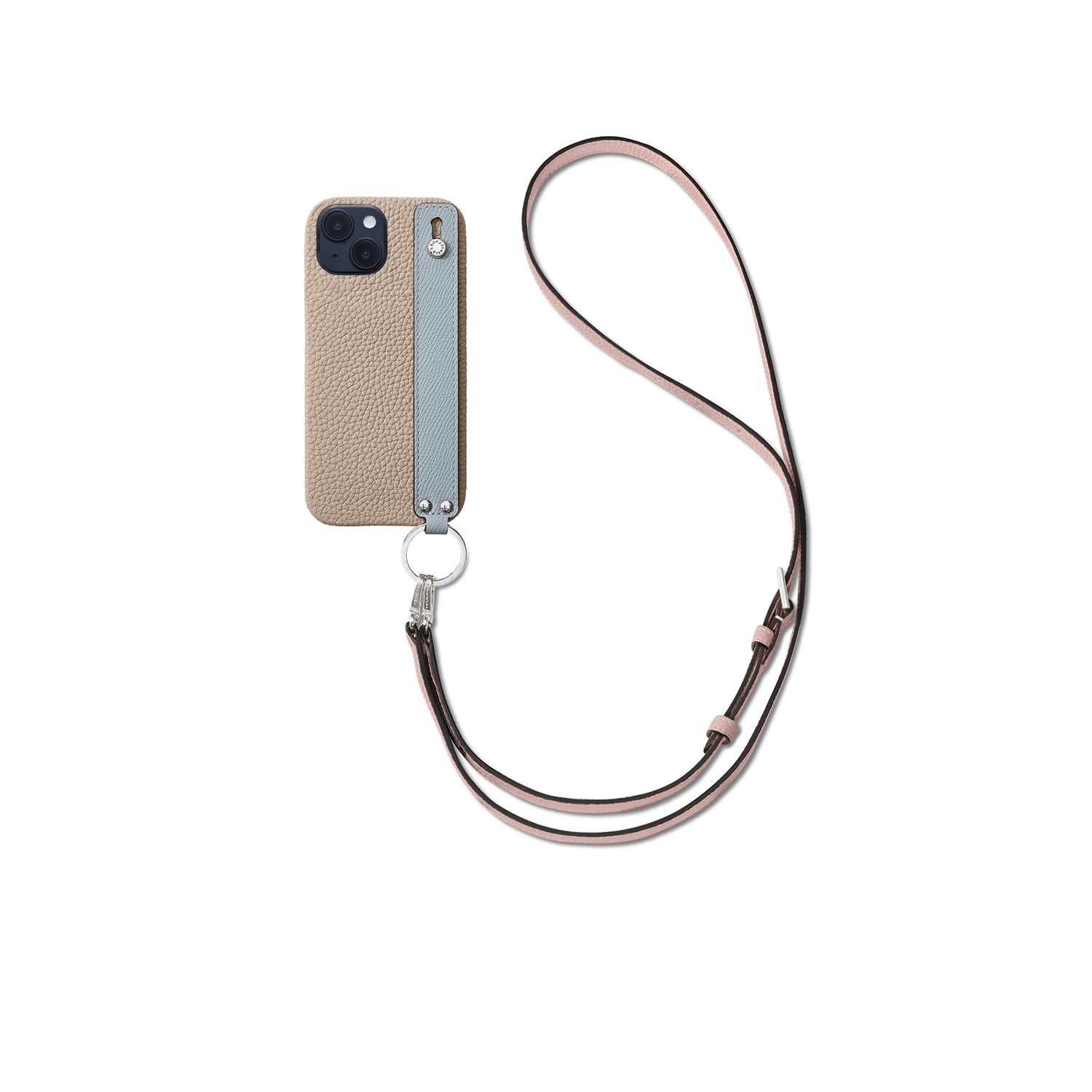 (iPhone 14) ハンドル付き バックカバーケース ストラップ付き シュリンクレザー