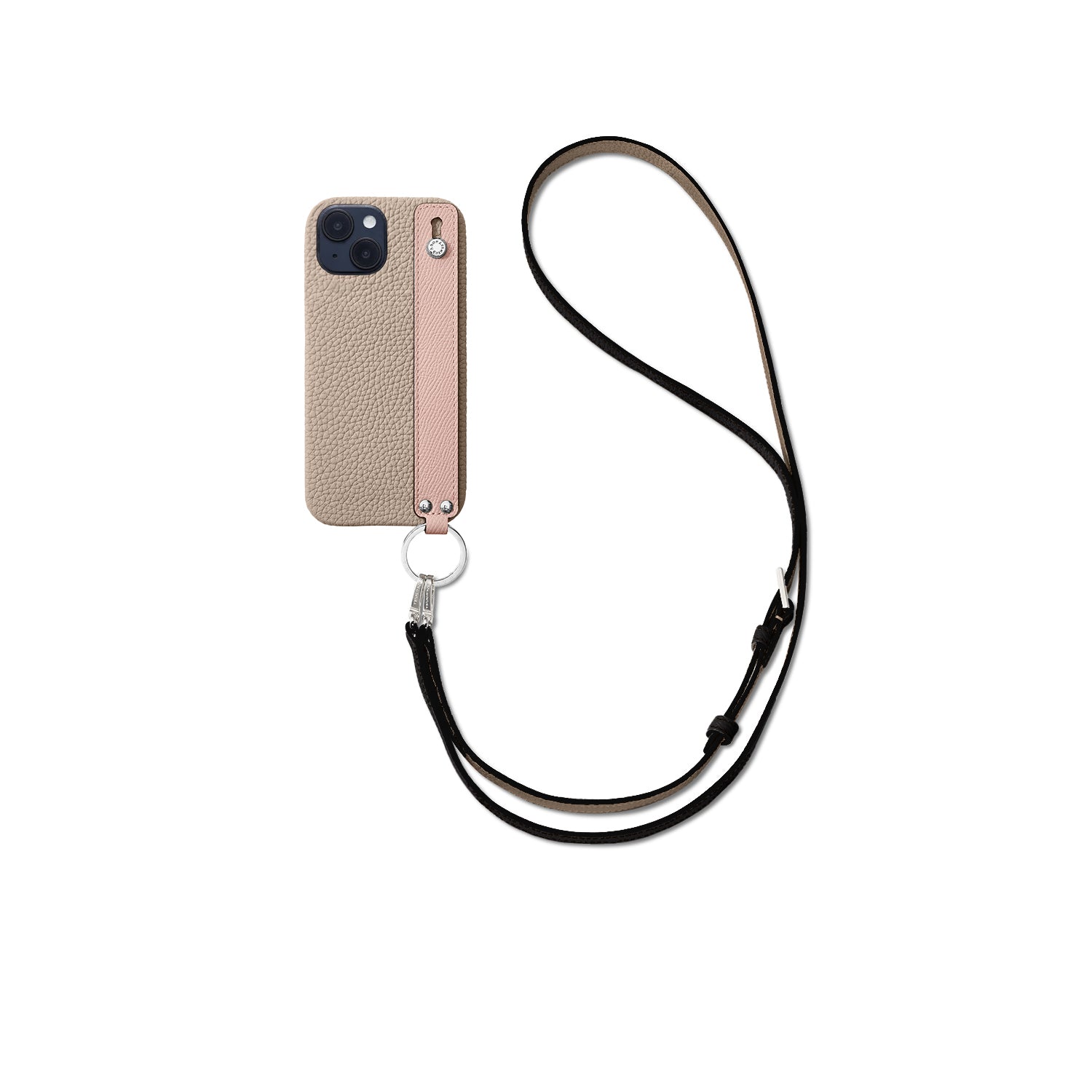 (iPhone 14) ハンドル付き バックカバーケース ストラップ付き シュリンクレザー