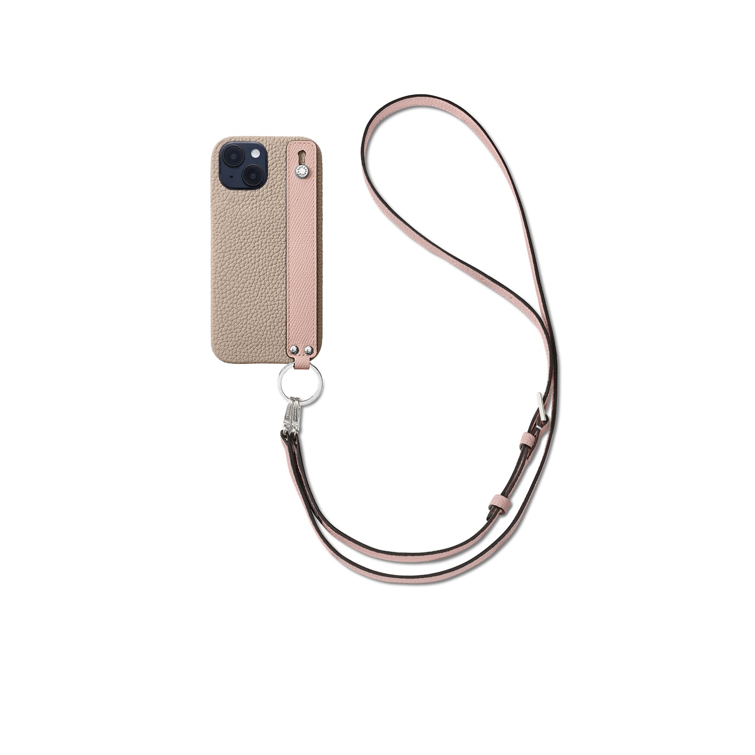 (iPhone 14) ハンドル付き バックカバーケース ストラップ付き シュリンクレザー