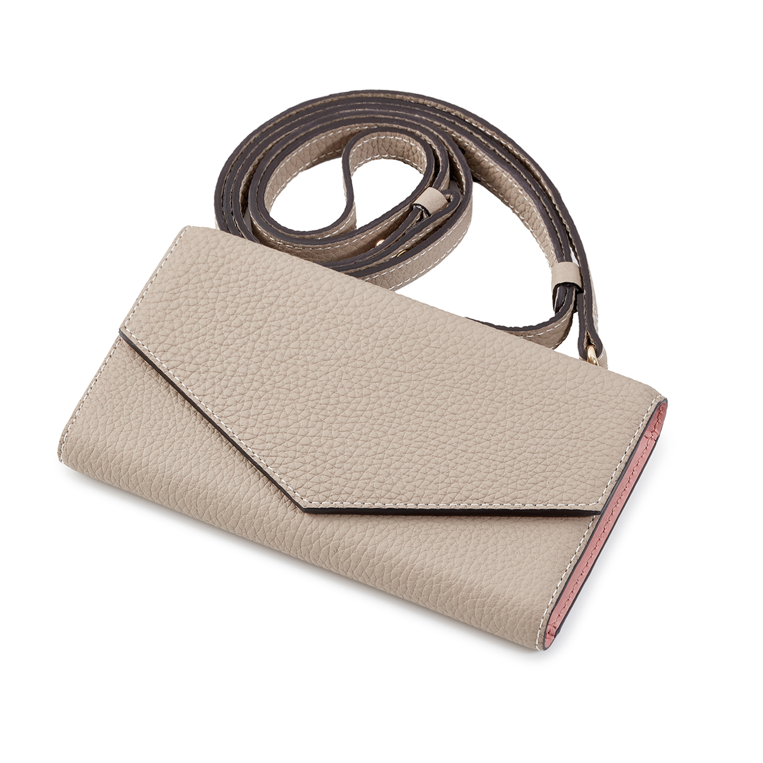 (iPhone 14 Pro Max) Mirror Case Shoulder Strap With Shrink Leather