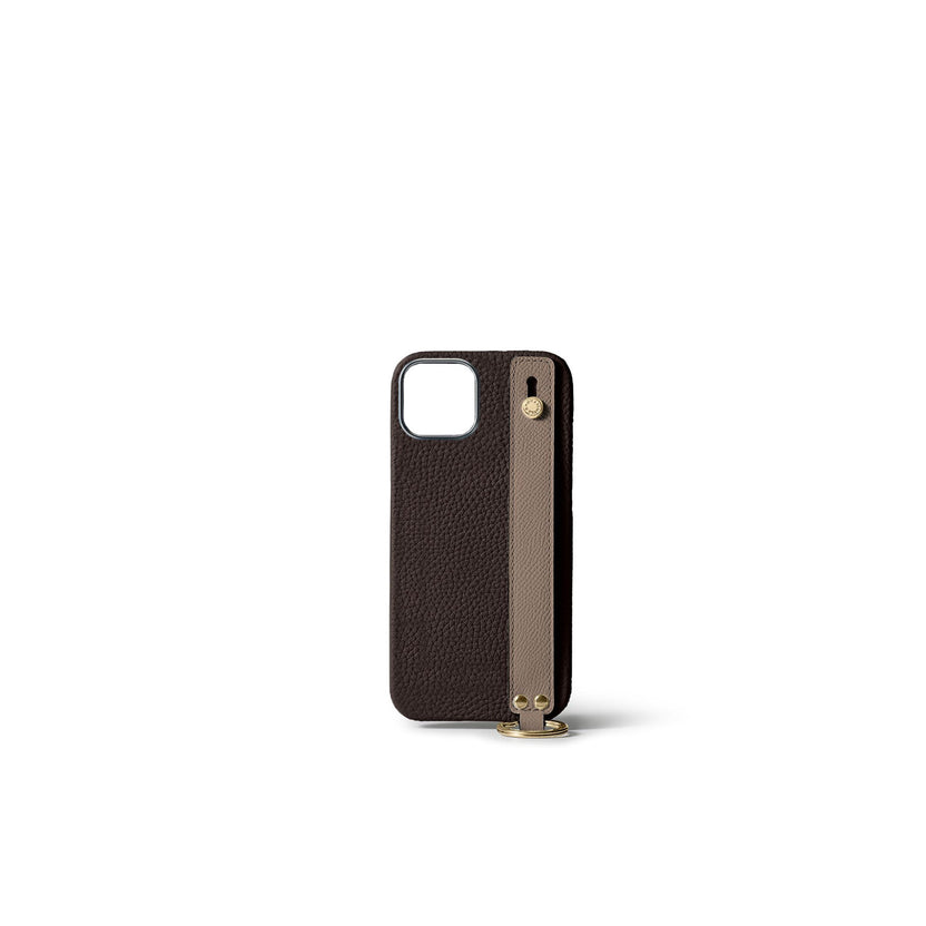 (iPhone 15) ハンドル付き バックカバーケース シュリンクレザー （ゴールド）