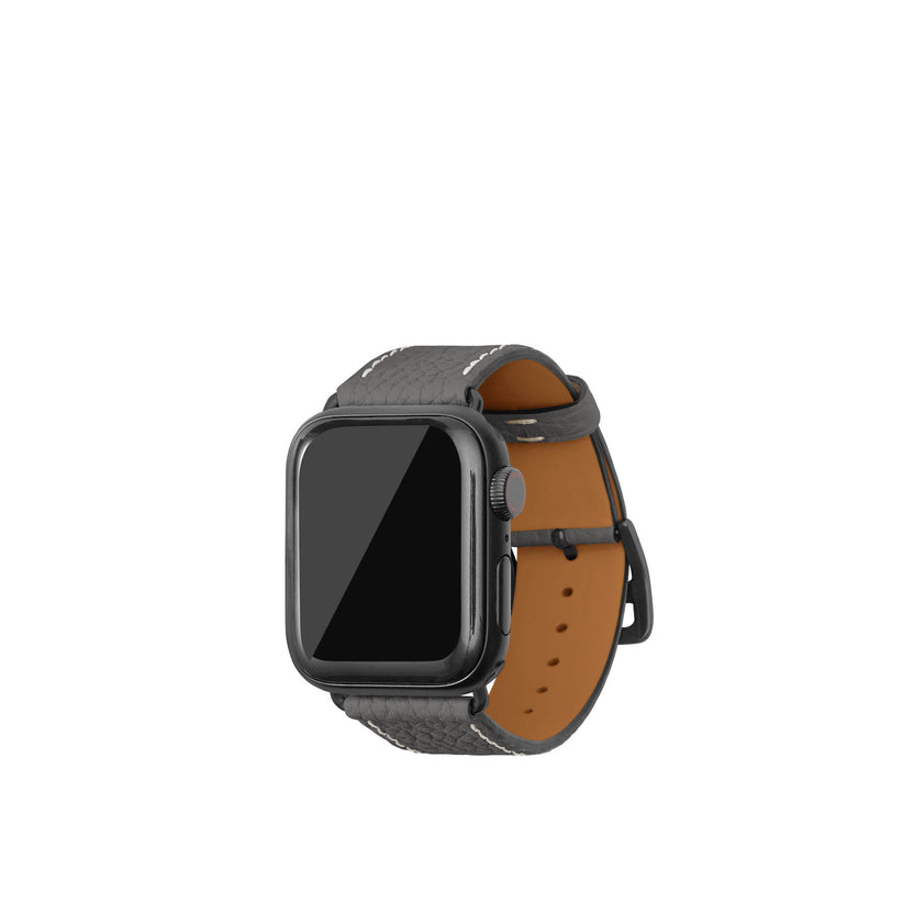 シュリンク Apple Watch レザーバンド【38mm/40mm/41mm/42mm, M/Lサイズ】 (アダプター：ブラック)