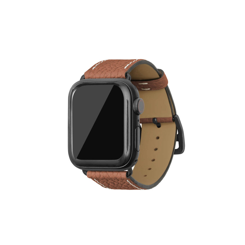 シュリンク Apple Watch レザーバンド【38mm/40mm/41mm/42mm, M/Lサイズ】 (アダプター：ブラック)