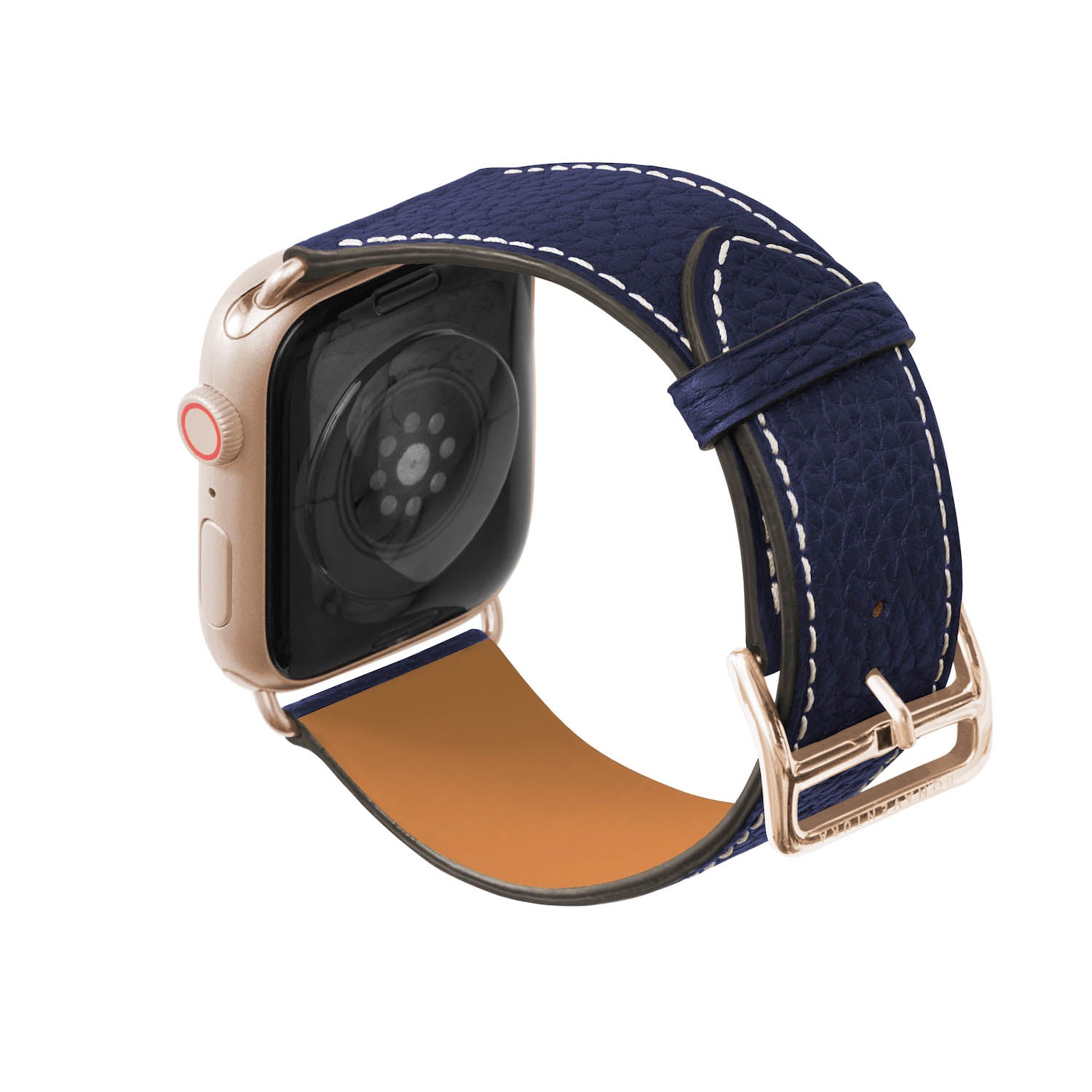 Apple Watch レザーバンド【44mm/45mm/46mm/49mm, M/Lサイズ】 (アダプター：ゴールド)