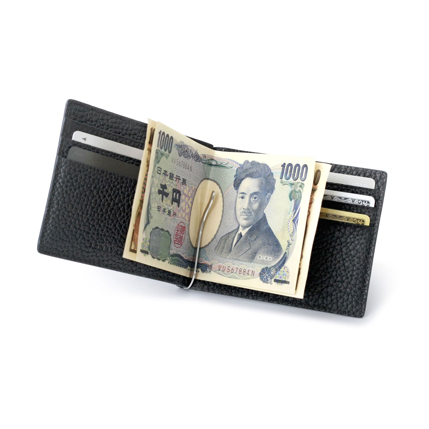 BONAVENTURA ビルクリップ　マネークリップ　ブラック　小銭入れあり Bifold Bill Clip With Coin Case Shrink Leather – BONAVENTURA (ボナ