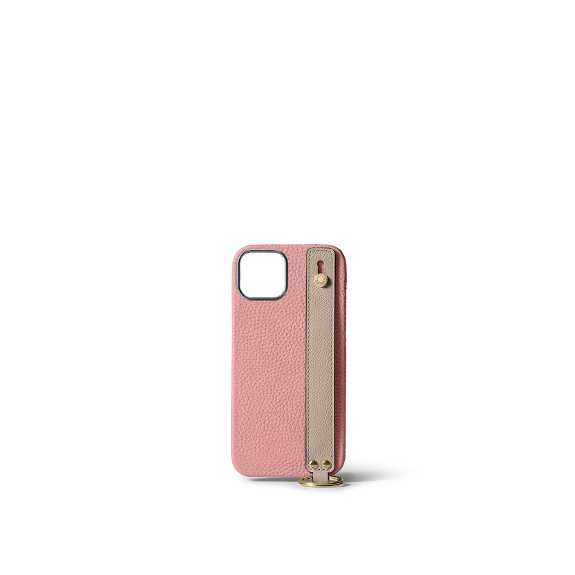 (iPhone 15) ハンドル付き バックカバーケース シュリンクレザー （ゴールド）