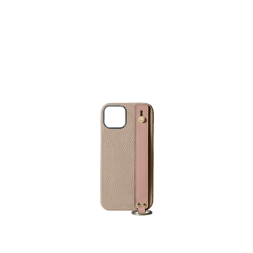 (iPhone 15) ハンドル付き バックカバーケース シュリンクレザー （ゴールド）