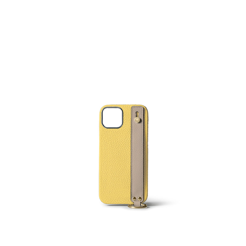 (iPhone 15) ハンドル付き バックカバーケース シュリンクレザー （ゴールド）