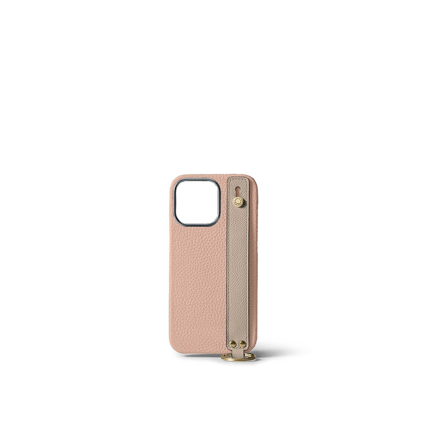 (iPhone 15 Pro) 핸들 첨부 백 커버 케이스 수축 가죽 (골드)