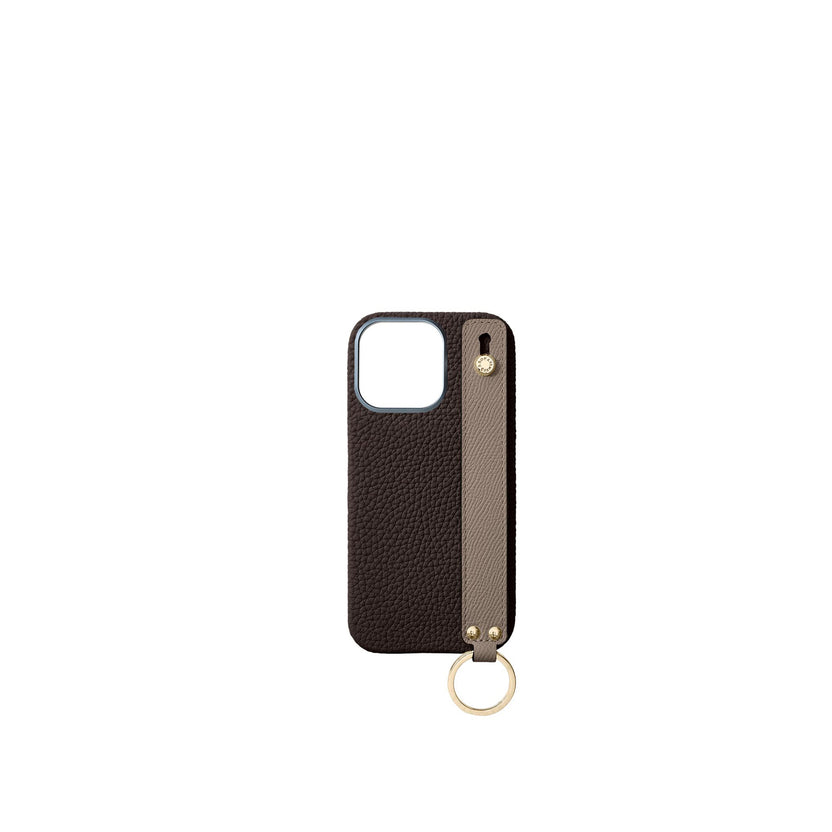 (iPhone 16 Pro) ハンドル付き バックカバーケース シュリンクレザー （ゴールド）