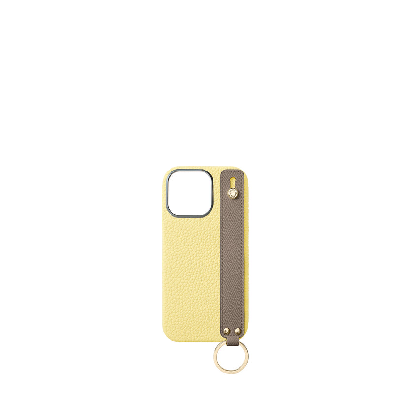 (iPhone 16 Pro) ハンドル付き バックカバーケース シュリンクレザー （ゴールド）