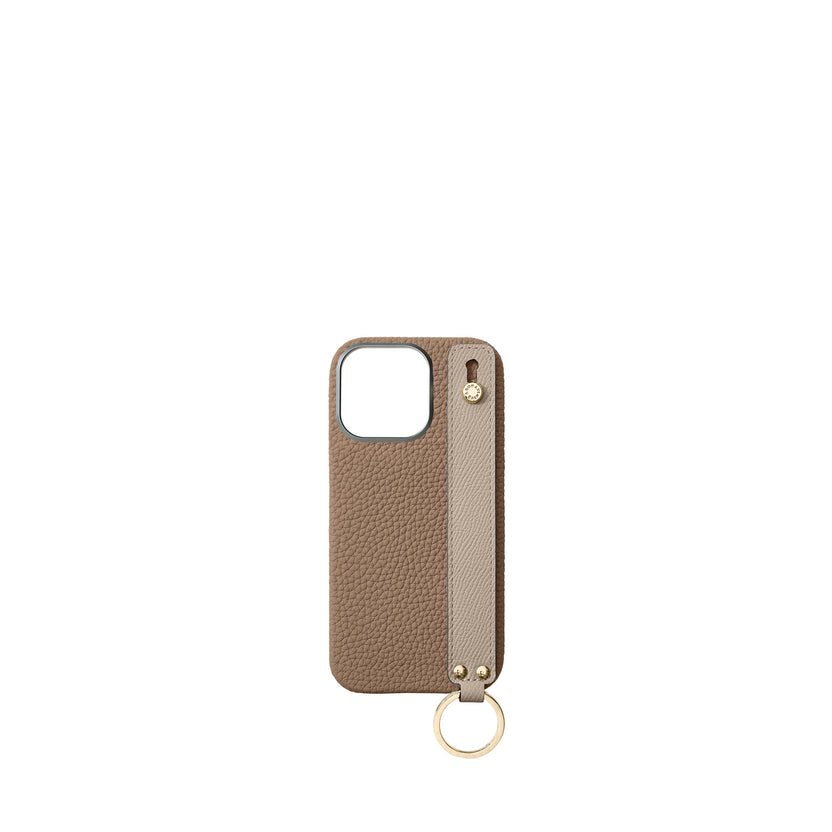 (iPhone 16 Pro) ハンドル付き バックカバーケース シュリンクレザー （ゴールド）