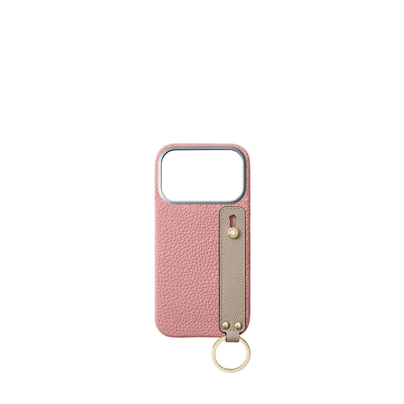 (iPhone 18 Pro) ハンドル付き バックカバーケース シュリンクレザー（ゴールド）