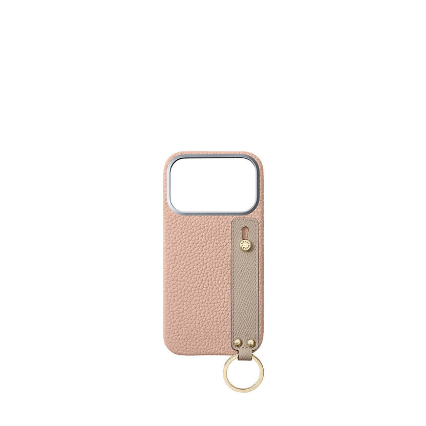 (iPhone 18 Pro) ハンドル付き バックカバーケース シュリンクレザー（ゴールド）