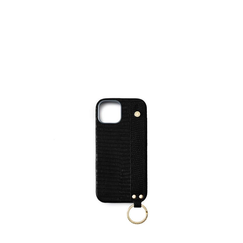 (iPhone 16) ハンドル付き バックカバーケース リザードエンボスレザー （ゴールド）
