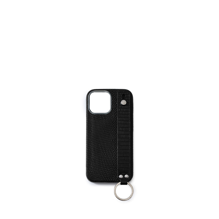 (iPhone 15) ハンドル付き バックカバーケース リザードエンボスレザー