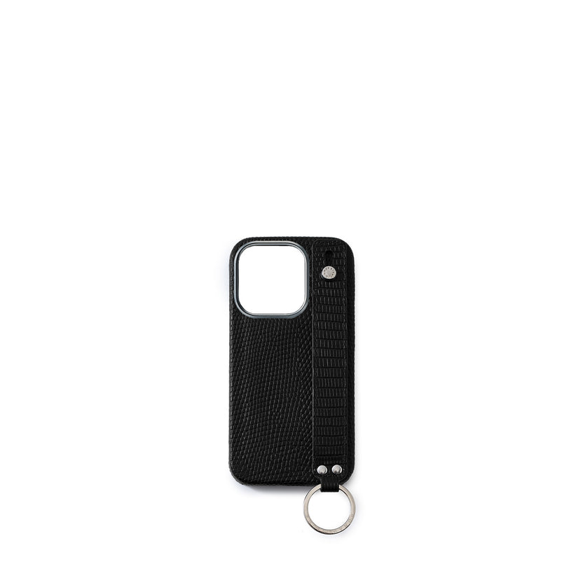 (iPhone 15 Pro) Back Cover Case with Handle Lizard Embossed Leather