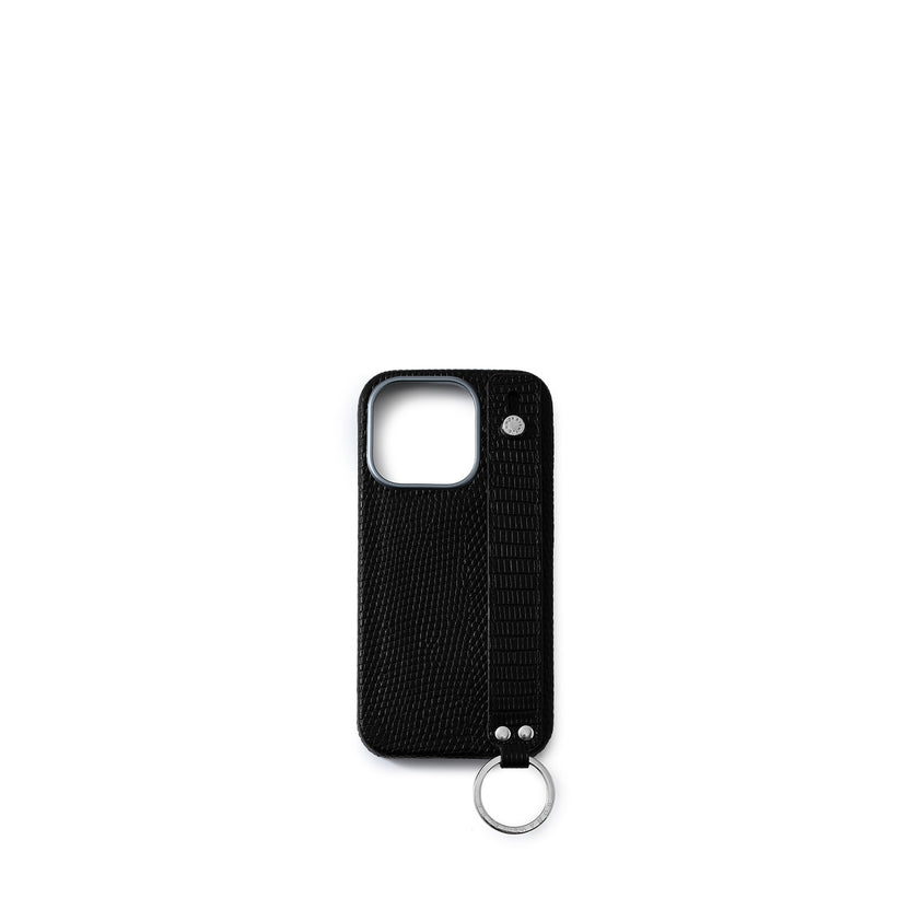 (iPhone 16 Pro) ハンドル付き バックカバーケース リザードエンボスレザー