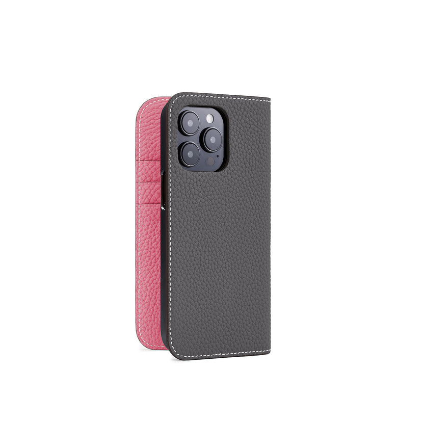 (iPhone 14 Pro) Diary Case Shrink Leather