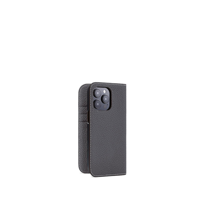 (iPhone 14 Pro) Diary Case Shrink Leather