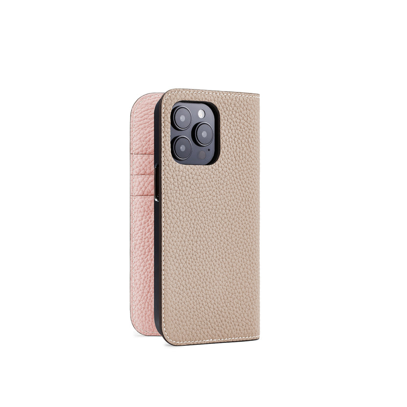 (iPhone 14 Pro) Diary Case Shrink Leather